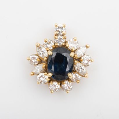 Sapphire daisy pendant surrounded by brilliant-cut...