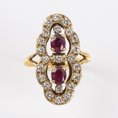 Ruby navette ring, brilliant-cut diamonds,...