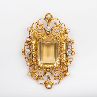 Important citrine pendant brooch, old cut...