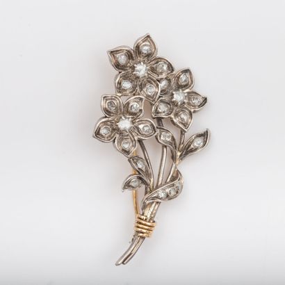 Flower brooch, rose-cut diamonds, gold and...