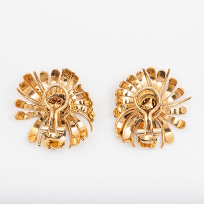 Pair of tutti frutti flower ear clips, diamonds...