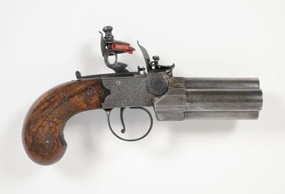 Curious four-barrel flintlock pocket pistol...