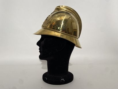 Fireman's helmet made of brass plate with...