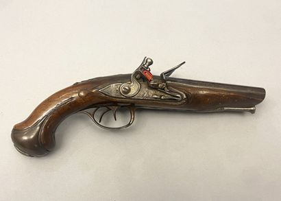 Large double flintlock travel pistol. Total...