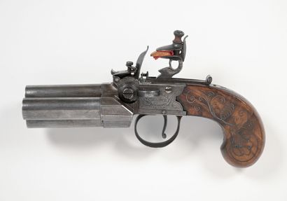 Curious four-barrel flintlock pocket pistol...