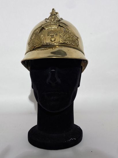 Fireman's helmet made of brass plate with...