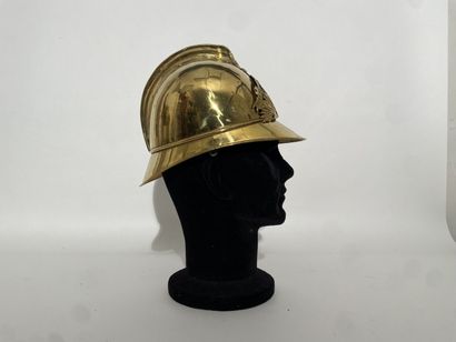 Fireman's helmet made of brass plate with...