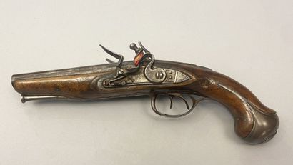 Large double flintlock travel pistol. Total...