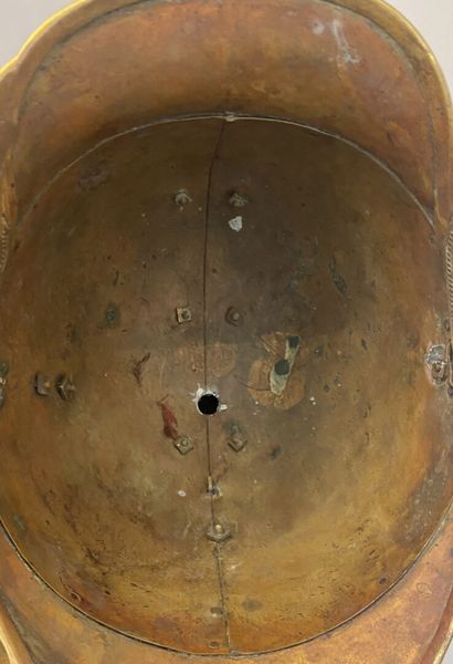 Lot of two helmets shells brass firefighter,...