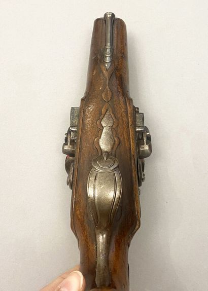 Large double flintlock travel pistol. Total...