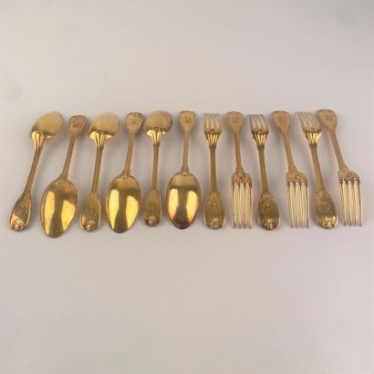 CARDEILHAC
Six couverts en vermeil modèle...