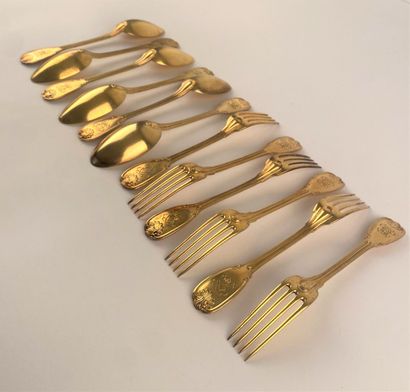 CARDEILHAC
Six couverts en vermeil modèle...