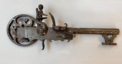 Rare et imposante clef pistolet à silex en...