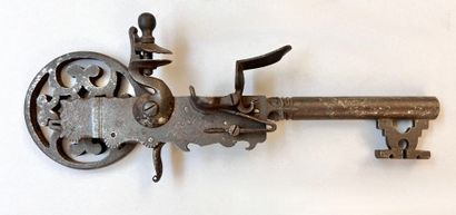 Rare et imposante clef pistolet à silex en...