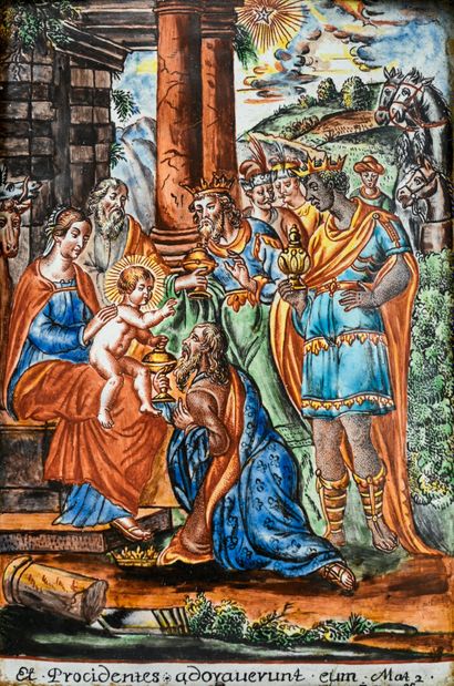 LIMOGES, XVIe
Les Rois Mages
Plaque en émail...