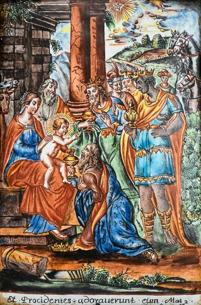 LIMOGES, XVIe
Les Rois Mages
Plaque en émail...