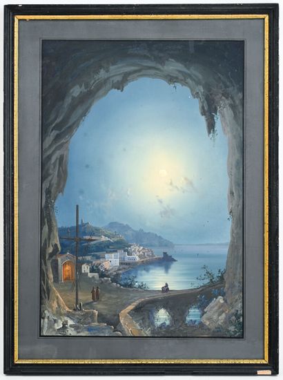 Ecole napolitaine début XXème
Baie de Naples
Gouache...
