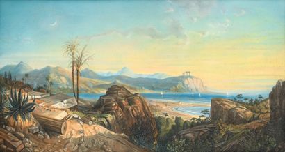 Ecole napolitaine début XXème
Baie de Naples
Gouache...
