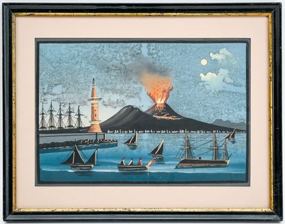 ECOLE NAPOLITAINE DU XIXE
Eruption du Vésuve
Gouache...