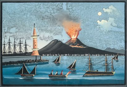 ECOLE NAPOLITAINE DU XIXE
Eruption du Vésuve
Gouache...