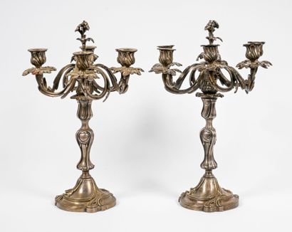CHRISTOFLE
Paire de candélabres en bronze...