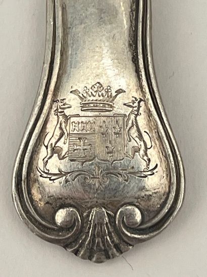 Suite de six couverts à entremets en argent,...
