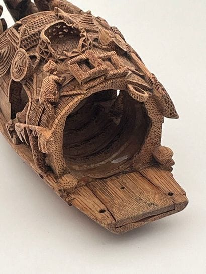 Etui à pipe à en bambou sculpté d'une jonque...