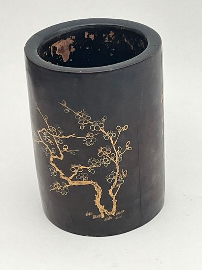 Porte pinceaux bitong en bois, à décor de...