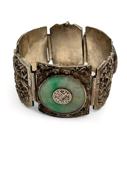 Bracelet articulé en argent à décor de dragon,...