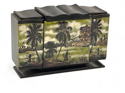 Coffret de fumeur en laque à déor de paysage...