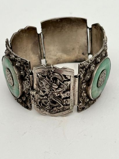 Bracelet articulé en argent à décor de dragon,...
