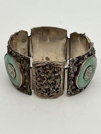 Bracelet articulé en argent à décor de dragon,...