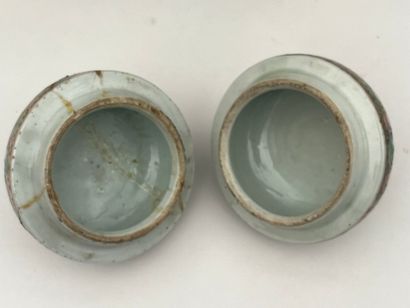 Paire de vases couverts en porcelaine polychrome...
