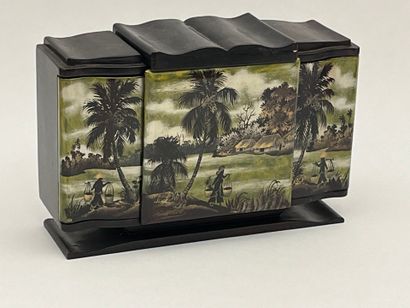 Coffret de fumeur en laque à déor de paysage...