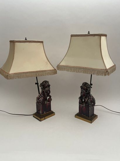 Paire de chiens de Fô en céramique 