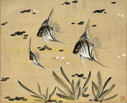 Peinture sur soie.
Poissons
Vietnam, milieu...