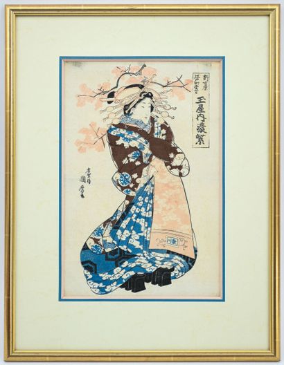 Estampe japonaise.
Jeune femme à la coiffe.
Vue...