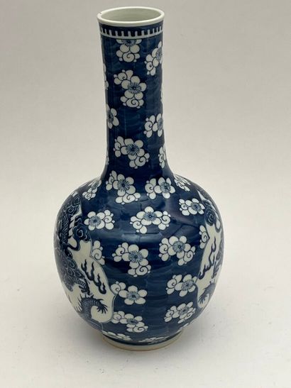 Vase bouteille en porcelaine bleu blanc,...