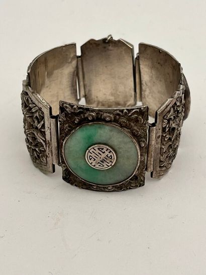 Bracelet articulé en argent à décor de dragon,...