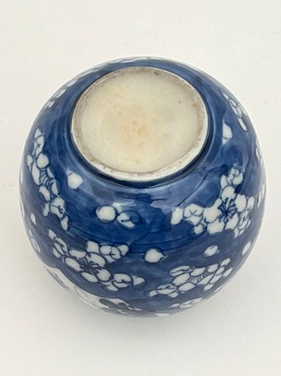 Vase soliflore de forme boule à décor blanc-bleu...