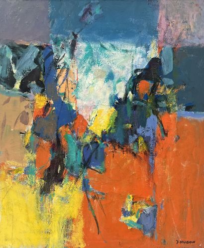 Jean HUGON (1919-1990). 
Red landscape. 
Oil...