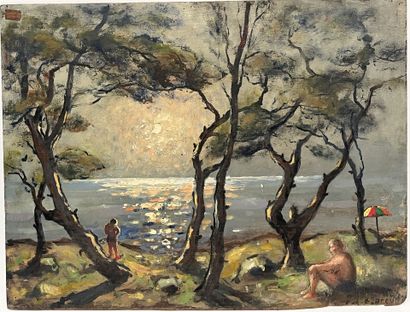 Gabriel BREUIL (1885-1969)
On the beach 
Oil...