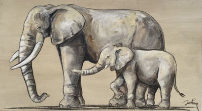 Étiennette JOHAN (XXth)
Elephants
Oil on...