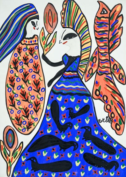 BAYA (1931-1998)
Maternité à la fleur et...