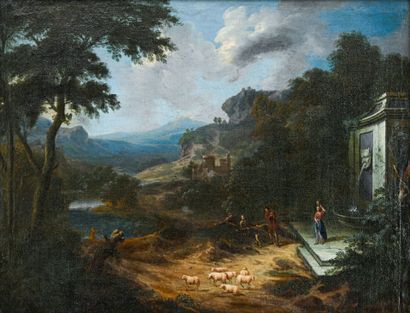 ECOLE FRANCAISE XVIIIe
Paysage animé, moutons,...