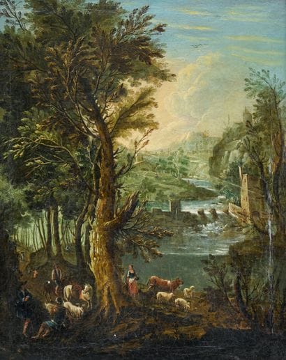 ECOLE ALLEMANDE XVIIIe
Paysage au berger,...