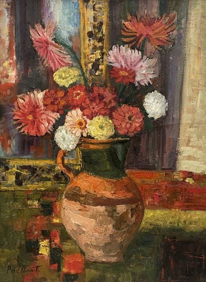 Paul CLEMENT (20th)
Jug with dahlias
Oil...