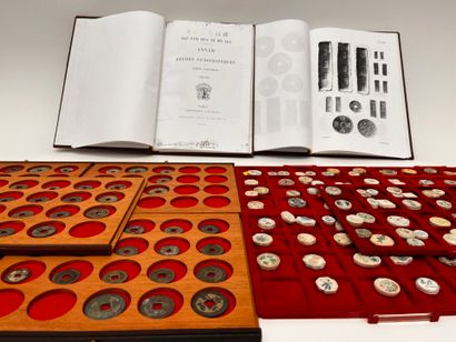 Lot of five trays of Annam coins and tokens
Two...