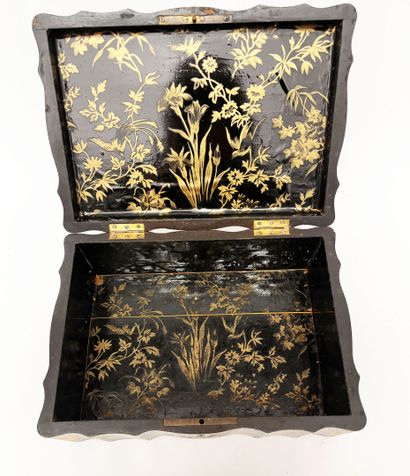 Blackened wood case with mother-of-pearl,...