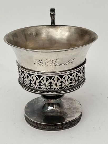 Silver chocolate cup with chased palmette...